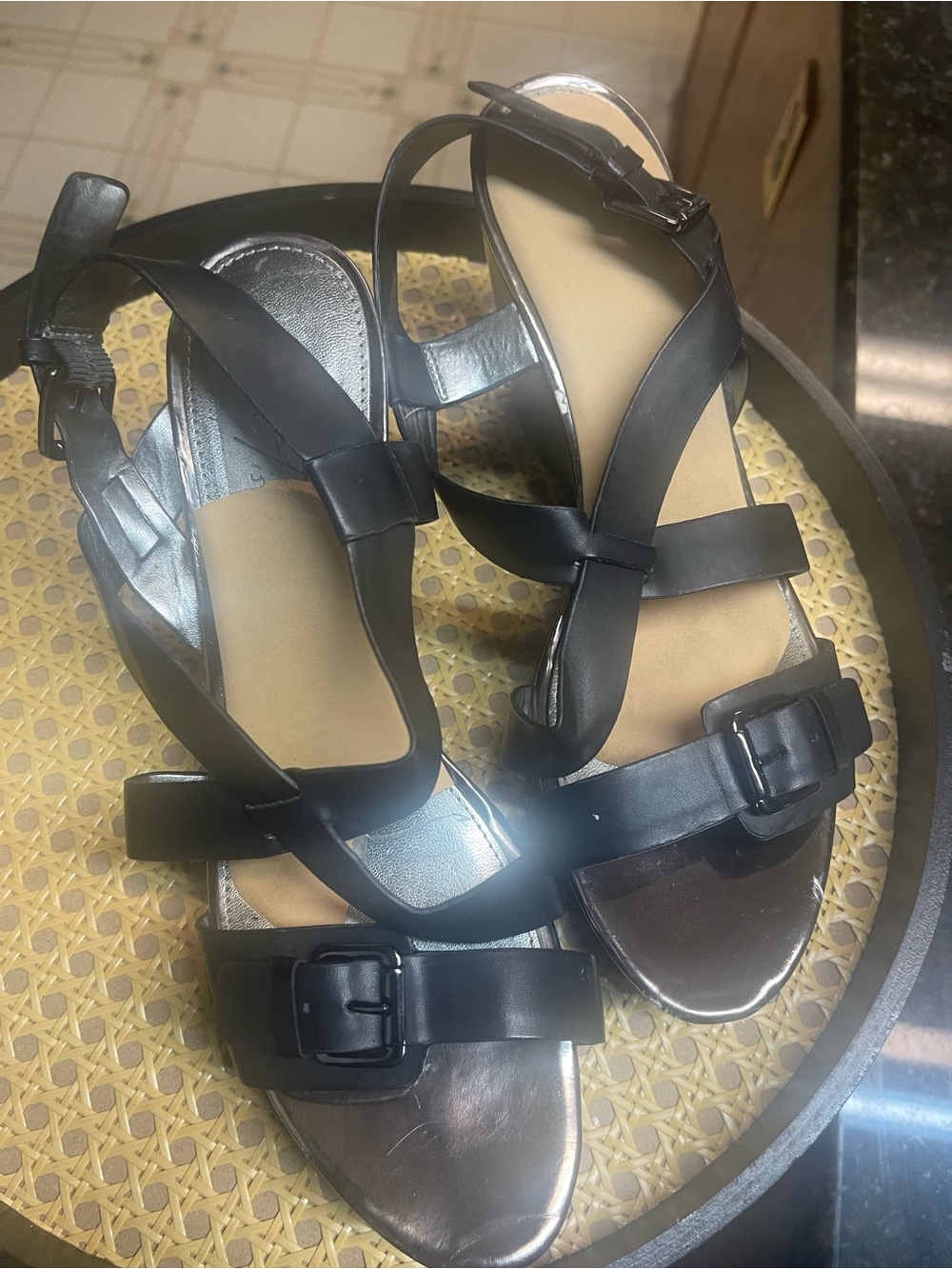 Marc Fisher Black Strappy Buckle Sandals